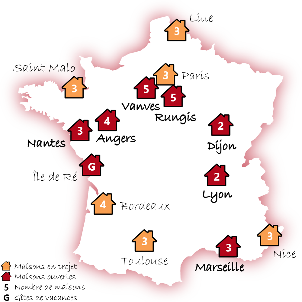 Carte des communautés Simon de Cyrène en France