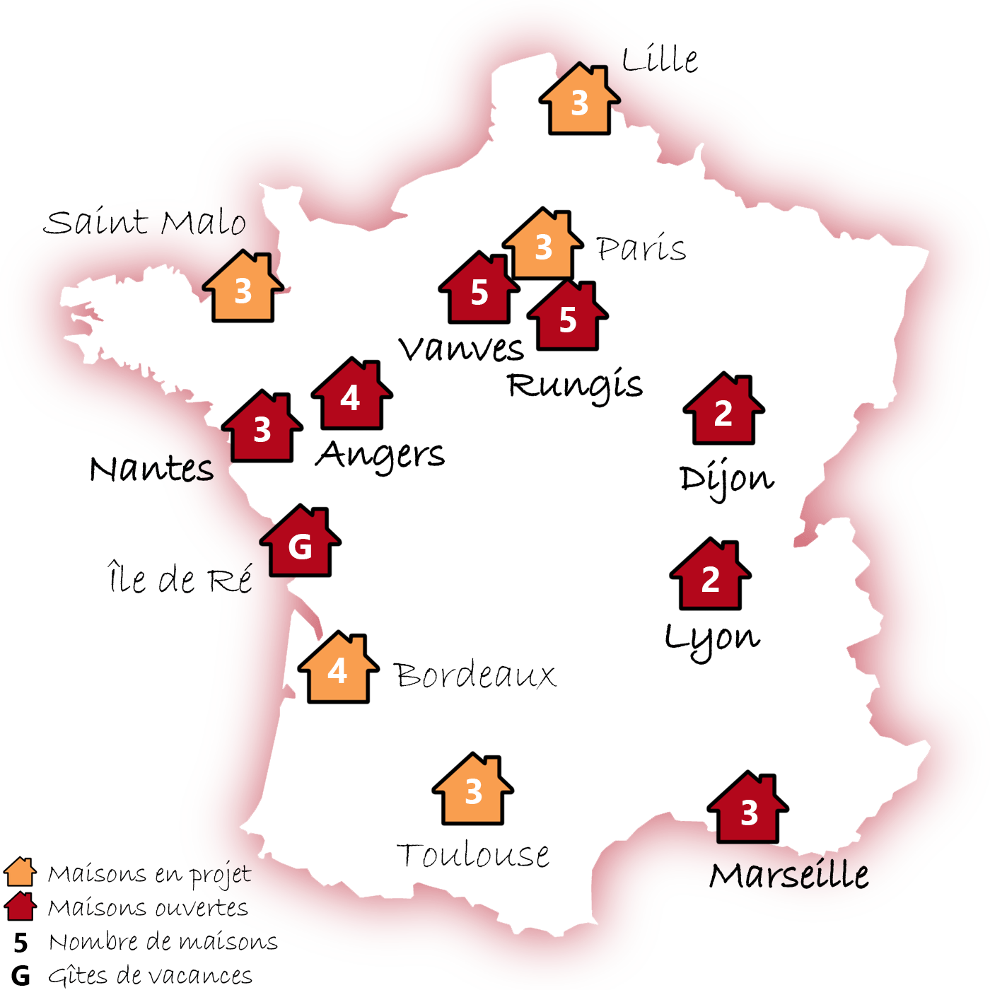Carte des communautés Simon de Cyrène en France Les communautés Simon de Cyrène en France
